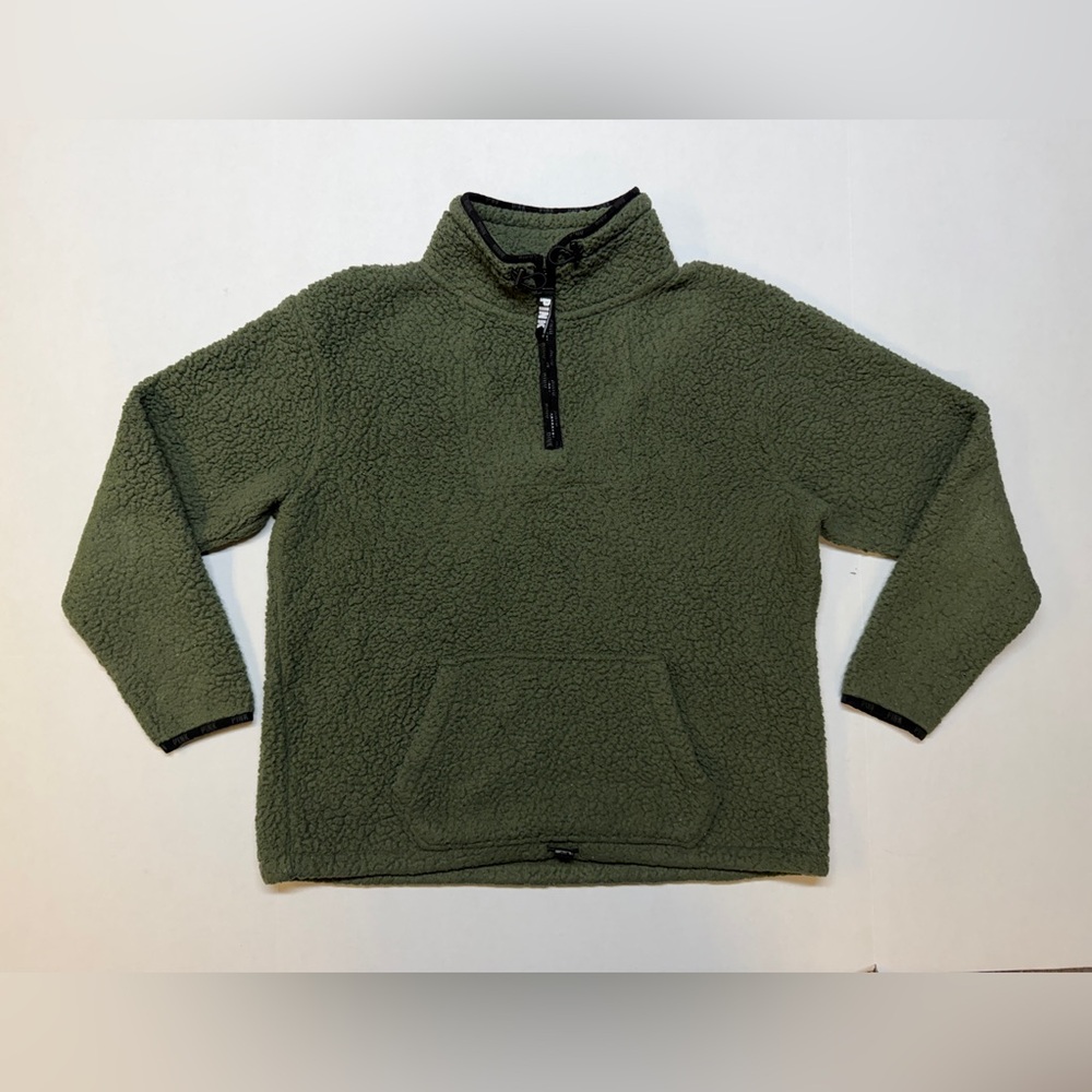 Victoria's Secret PINK Women’s Medium Olive Green Quarter Zip Sherpa Pullover